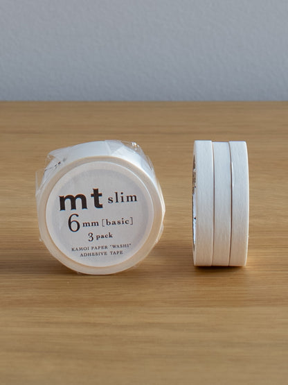 MT Slim Washi Masking Tape - Matte White (Set of 3)