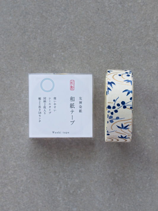 Yuzen Washi Tape - Blue & Gold Floral