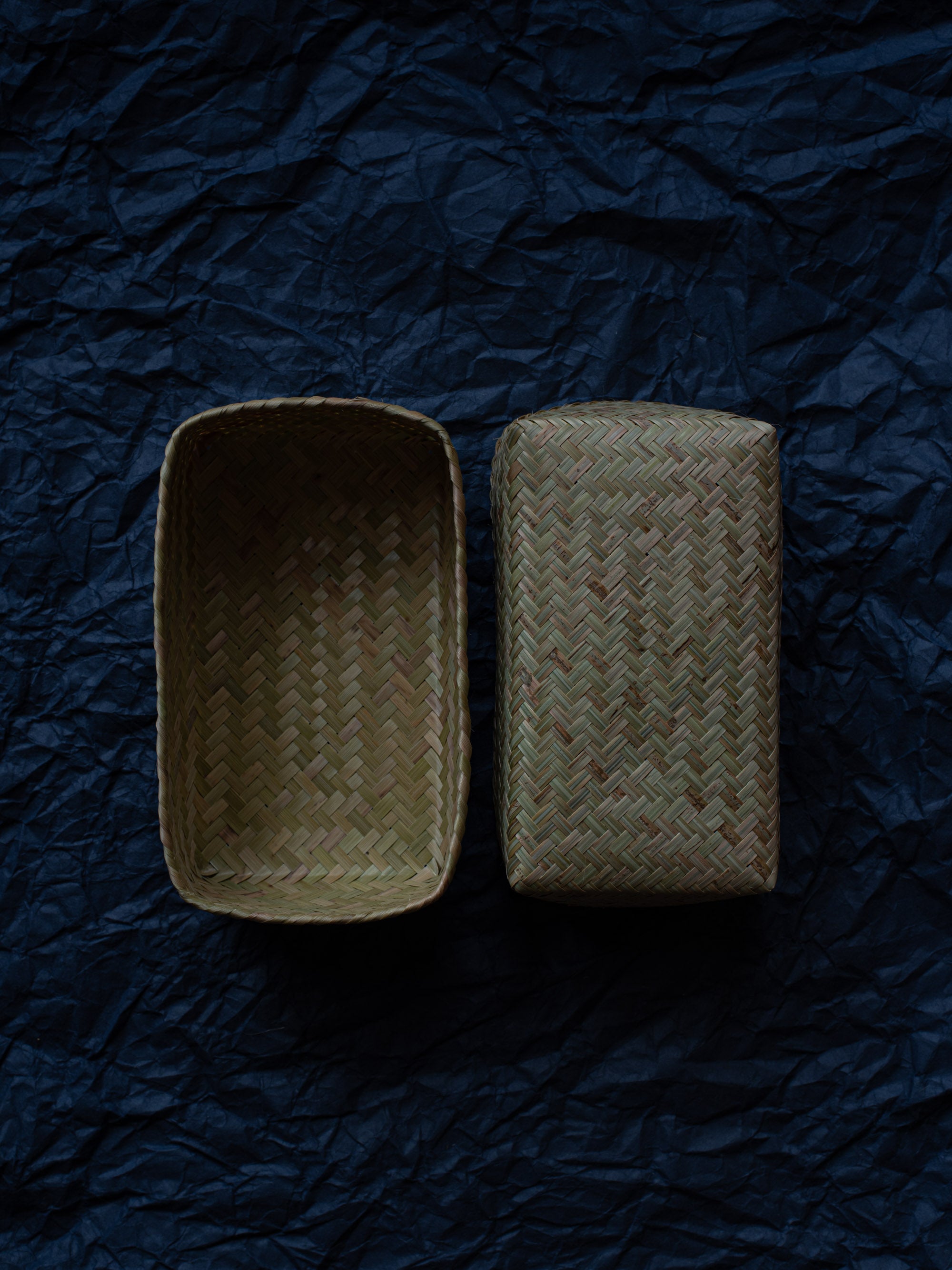 Bamboo Woven Storage Basket with Lid - Medium