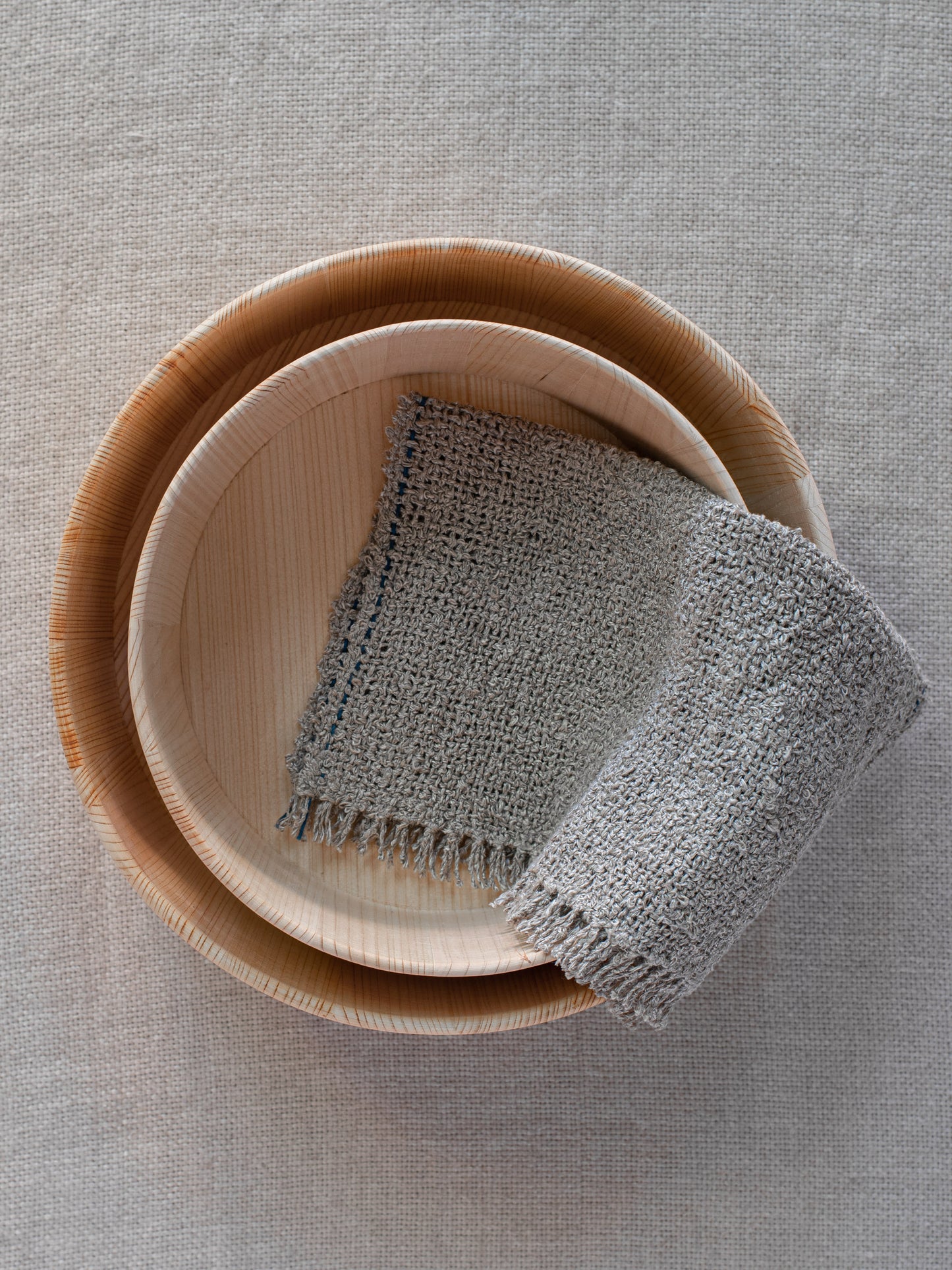 Linen Wash Cloth - Natural/Indigo