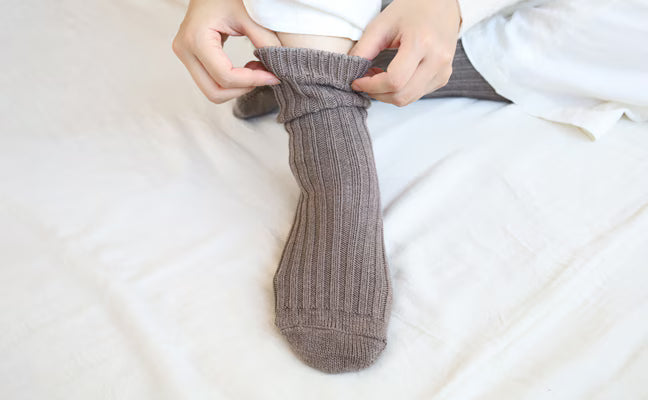 Wool Cotton Rib Socks - Brown