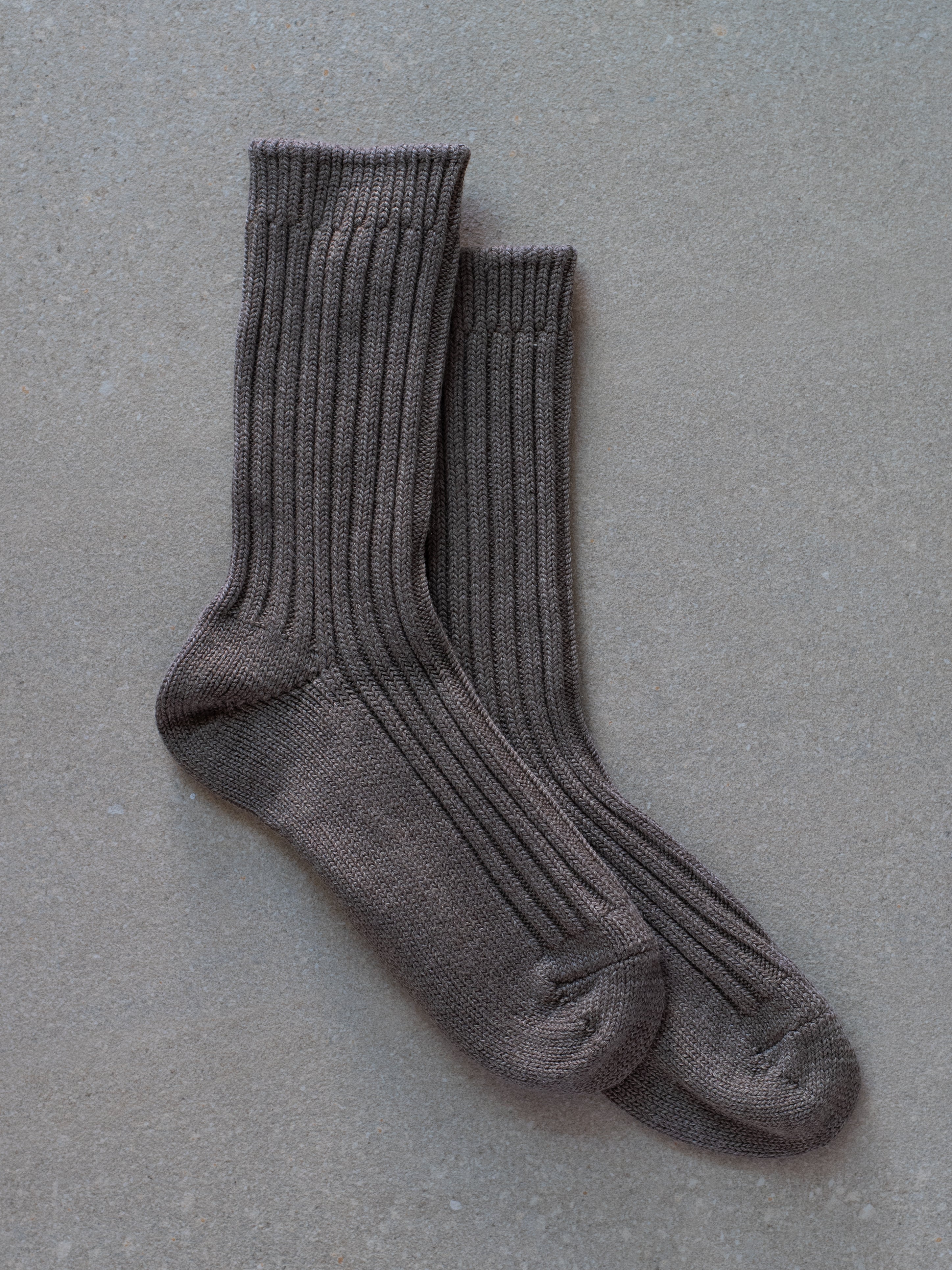 Wool Cotton Rib Socks - Brown