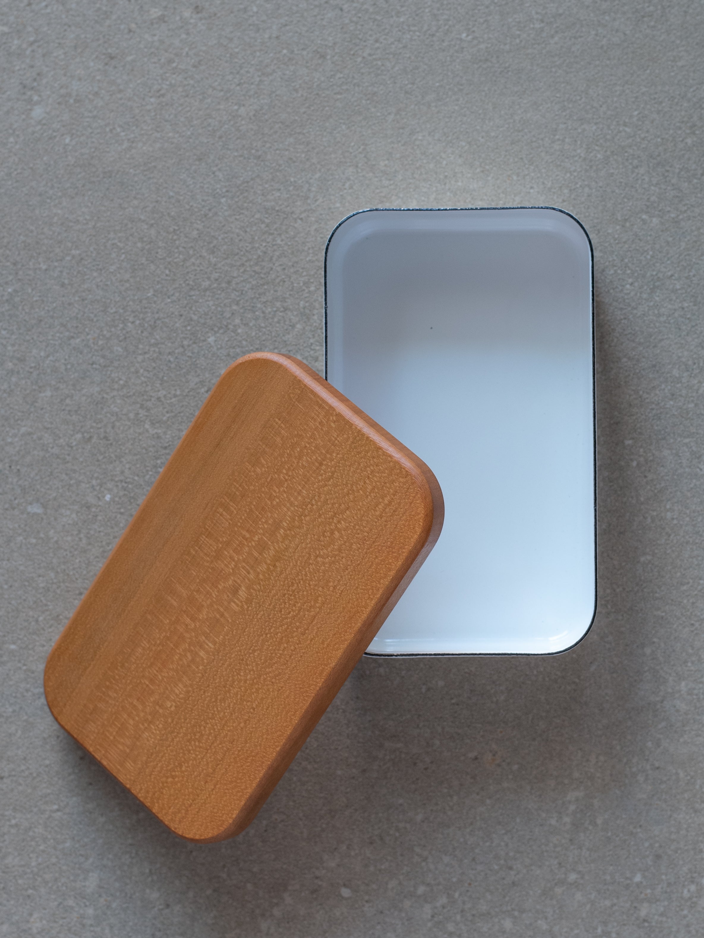 Enamel Butter Case with Cherry Wood Lid