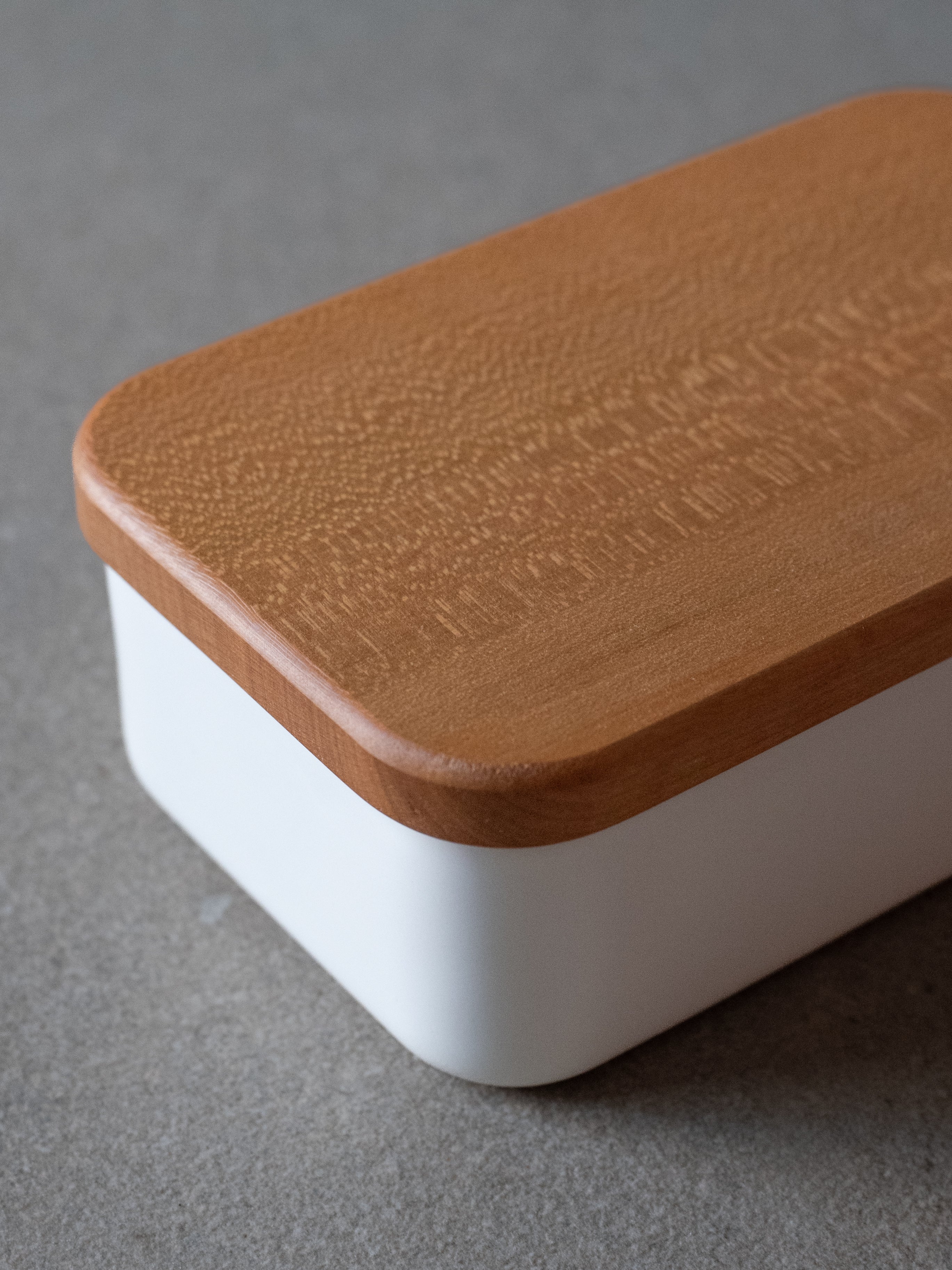 Enamel Butter Case with Cherry Wood Lid