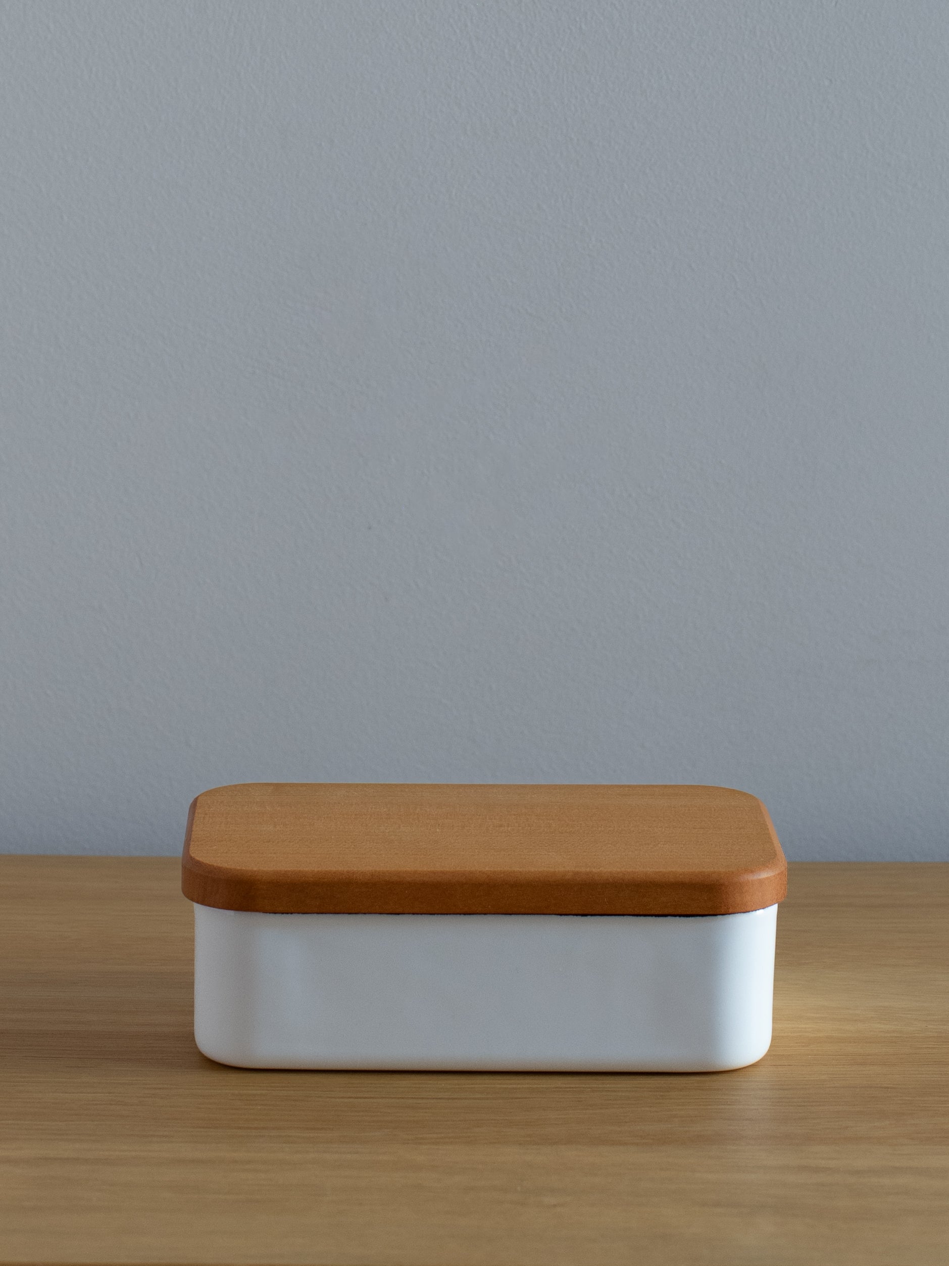 Enamel Butter Case with Cherry Wood Lid