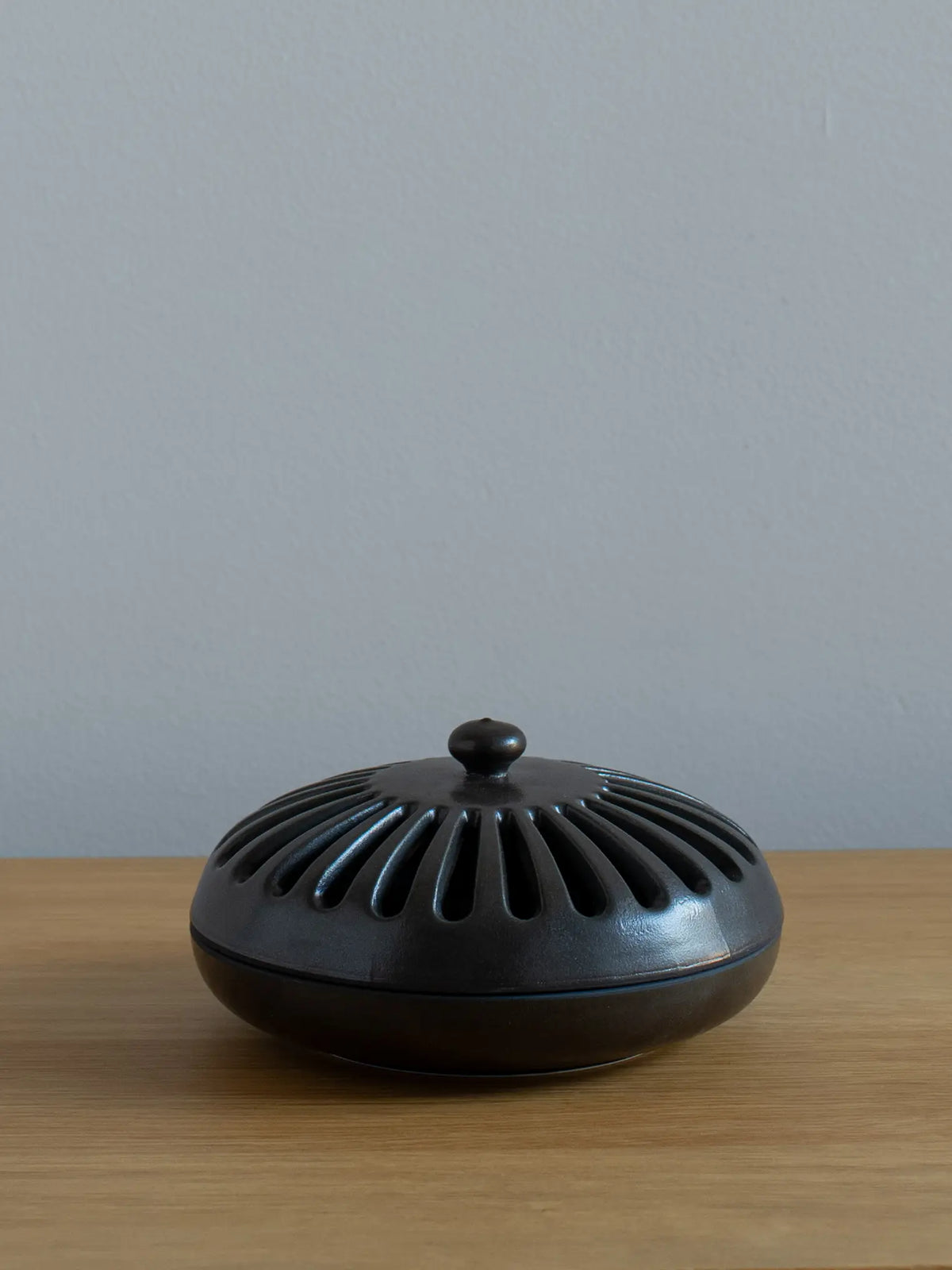 Japanese porcelain incense burner in charcoal matte