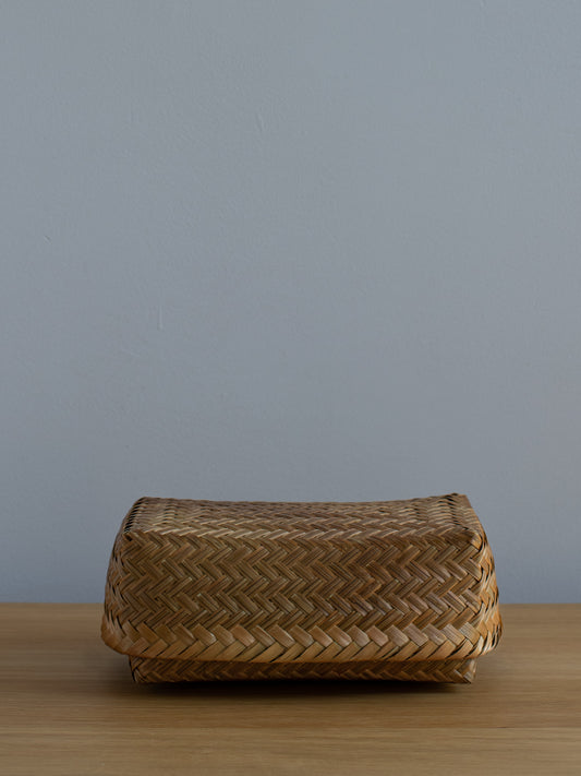 Smoked Bamboo Woven Storage Basket with Lid - Medium