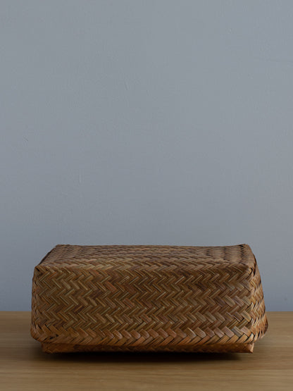 Smoked Bamboo Woven Storage Basket with Lid - Large