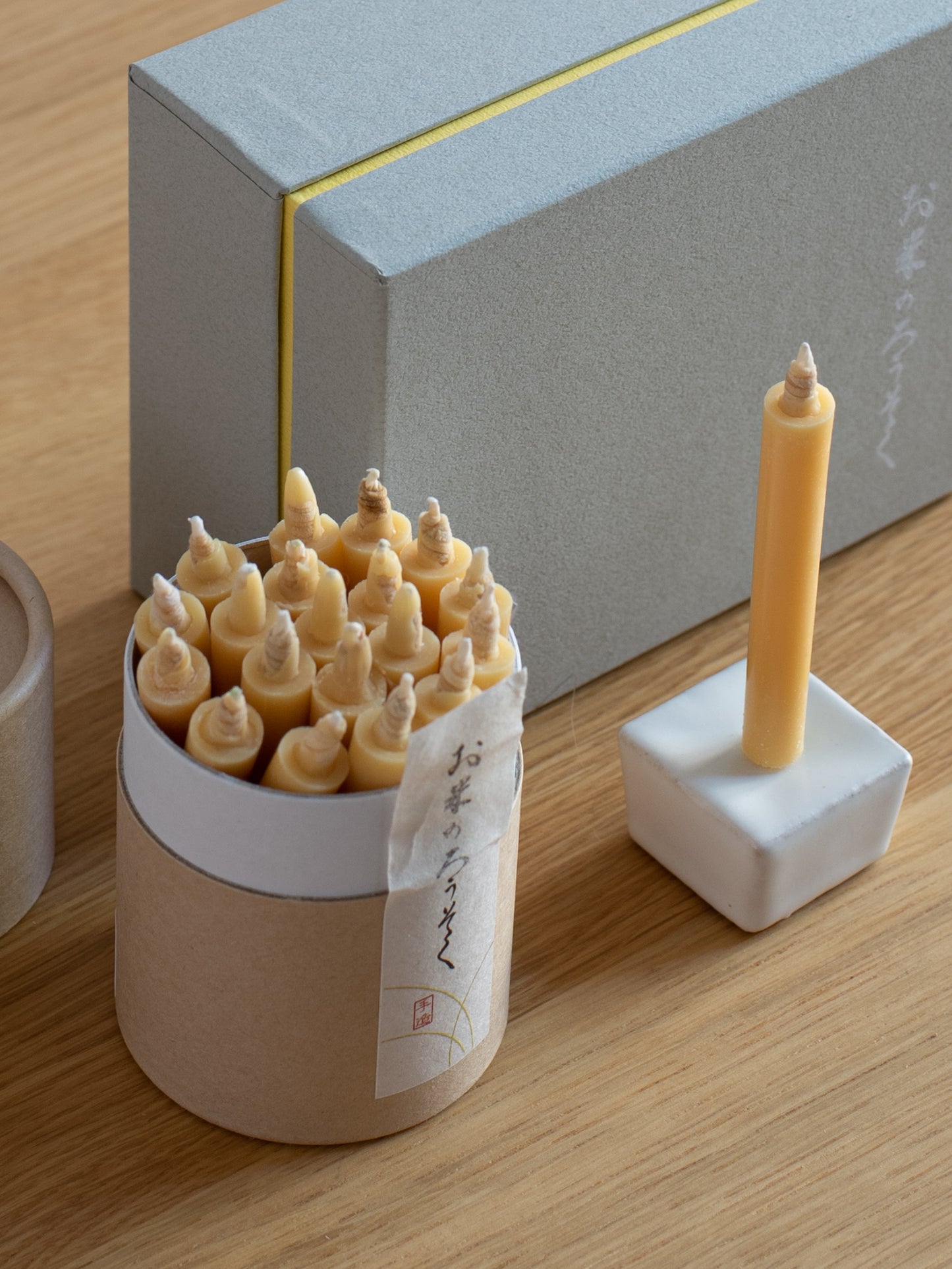 Rice Wax Candles & Candle Stand Gift Set