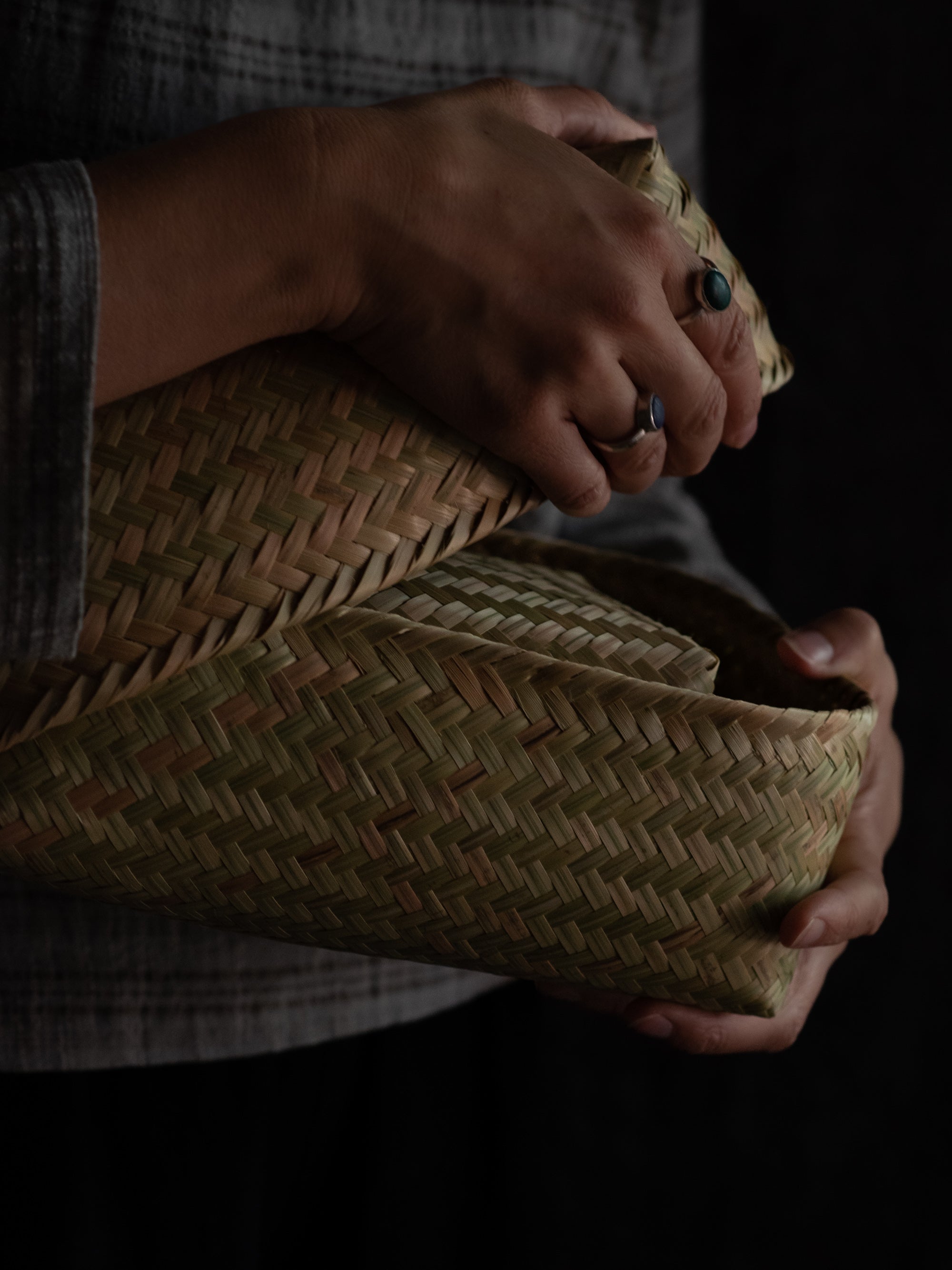 Bamboo Woven Storage Basket with Lid - Large