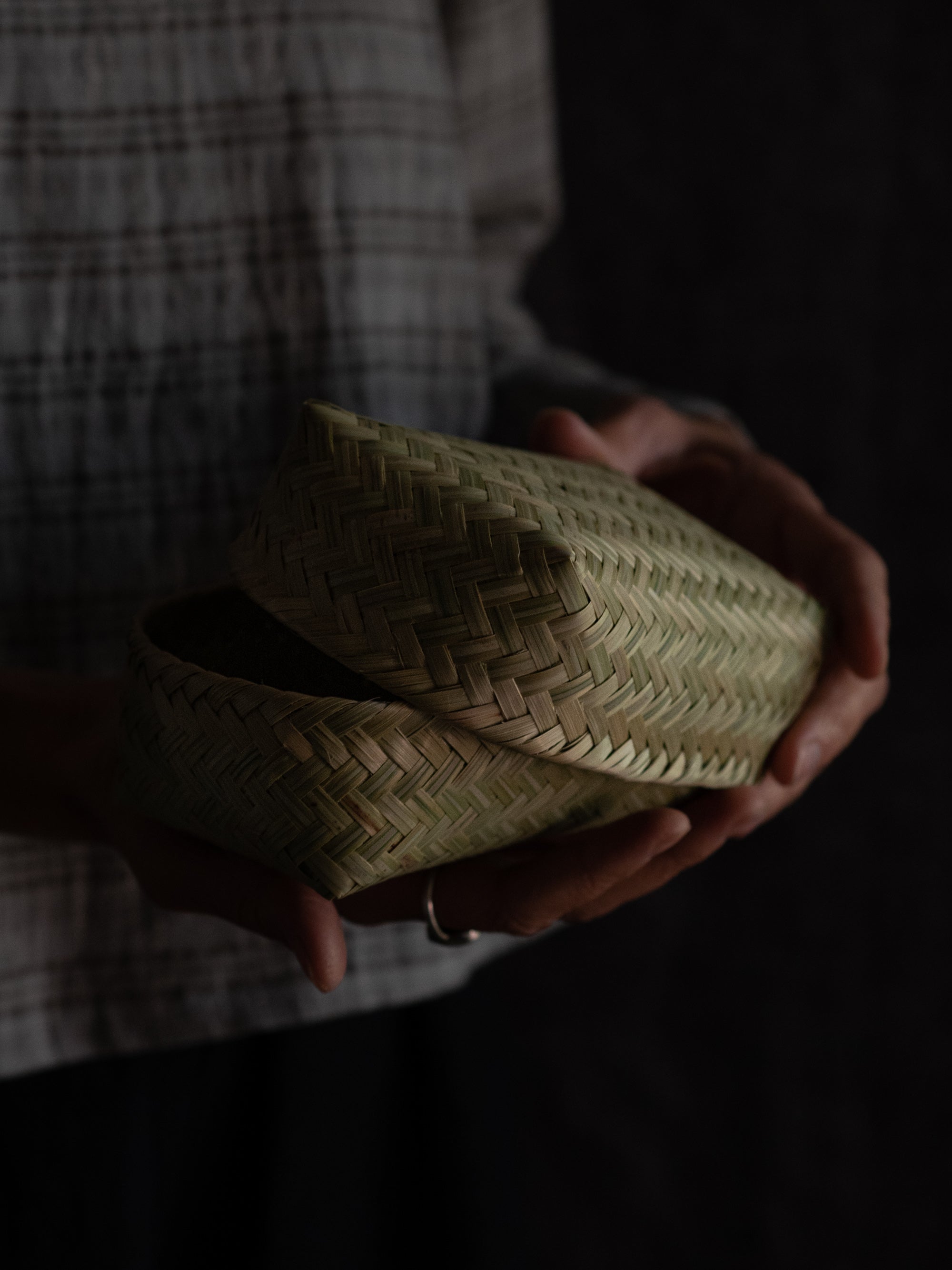 Bamboo Woven Storage Basket with Lid - Small