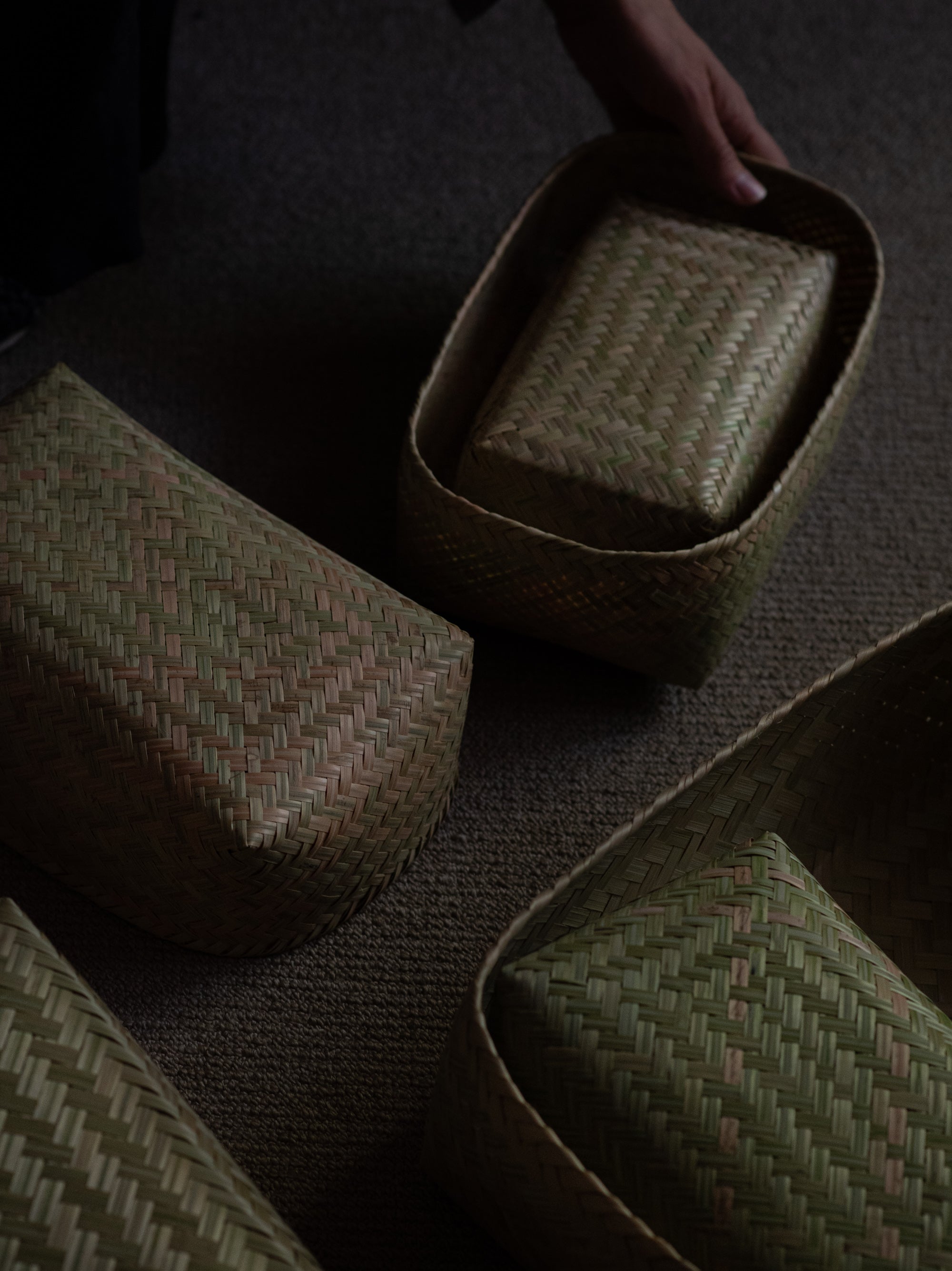 Bamboo Woven Storage Basket with Lid - Medium