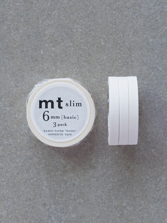 MT Slim Washi Masking Tape - Matte White (Set of 3)