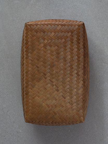 Smoked Bamboo Woven Storage Basket with Lid - Large