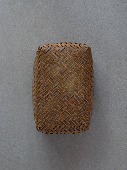 Smoked Bamboo Woven Storage Basket with Lid - Medium