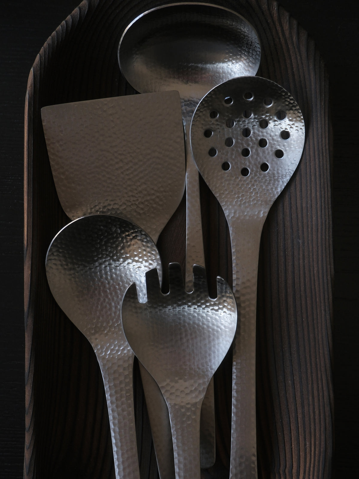 Nagomi hammered serving and kitchen utensils
