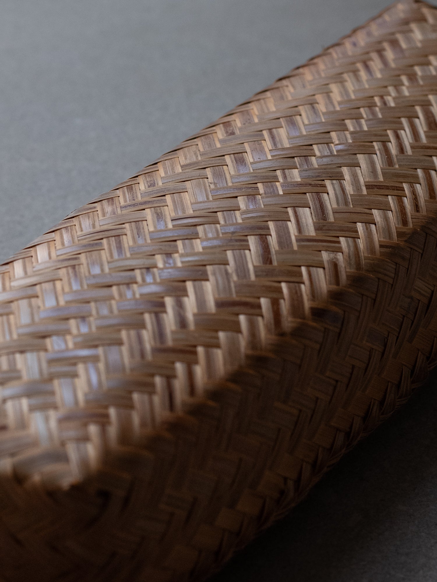 Smoked Bamboo Woven Storage Basket with Lid - Long