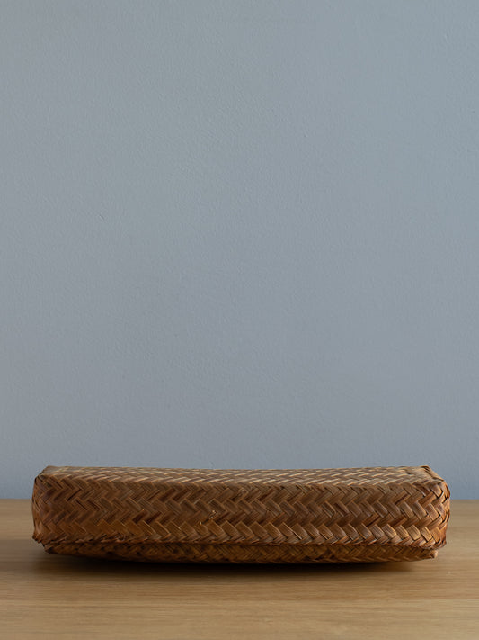 Smoked Bamboo Woven Storage Basket with Lid - Long