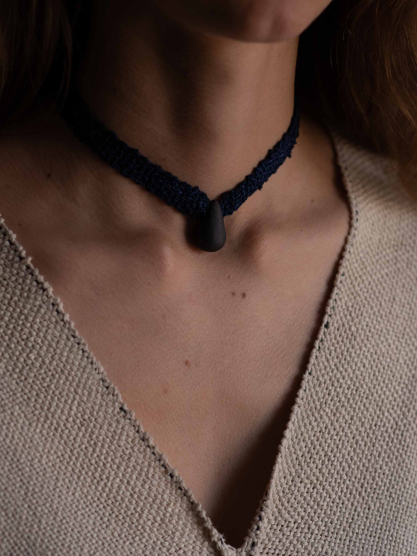 Large Single Drop Necklace - Indigo