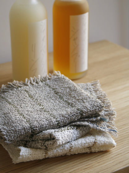 Linen Wash Cloth - White/Sage