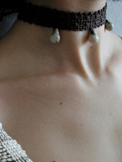 Lace Tri Drop Collar - Umber