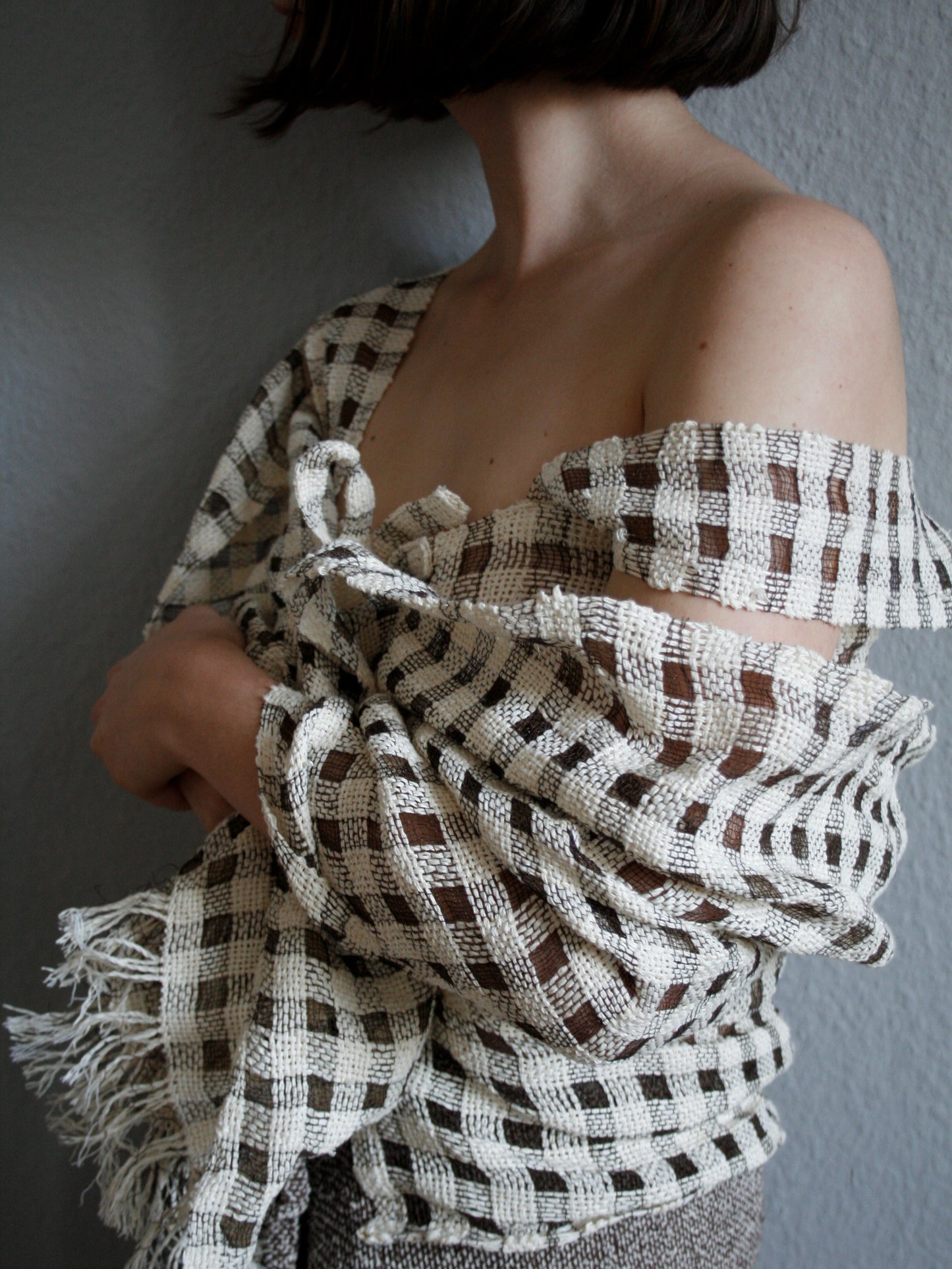 Steel and Paper Check Shawl