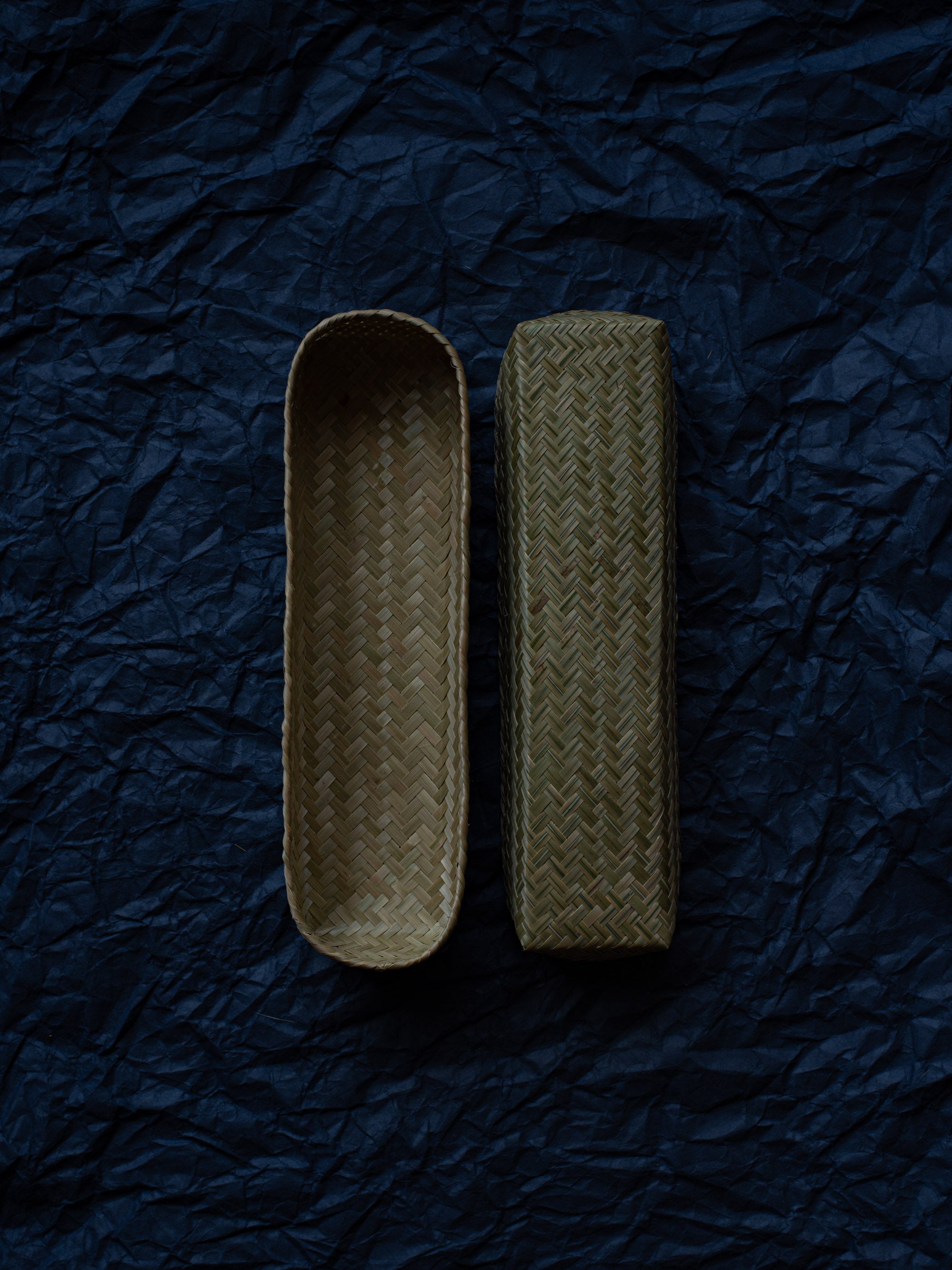 Bamboo Woven Storage Basket with Lid - Long