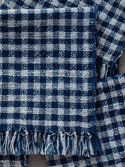 Handwoven Face Towel - Indigo Check