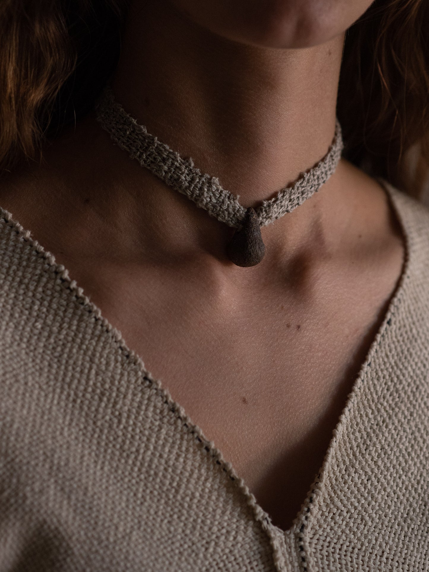 Large Single Drop Necklace - Linen