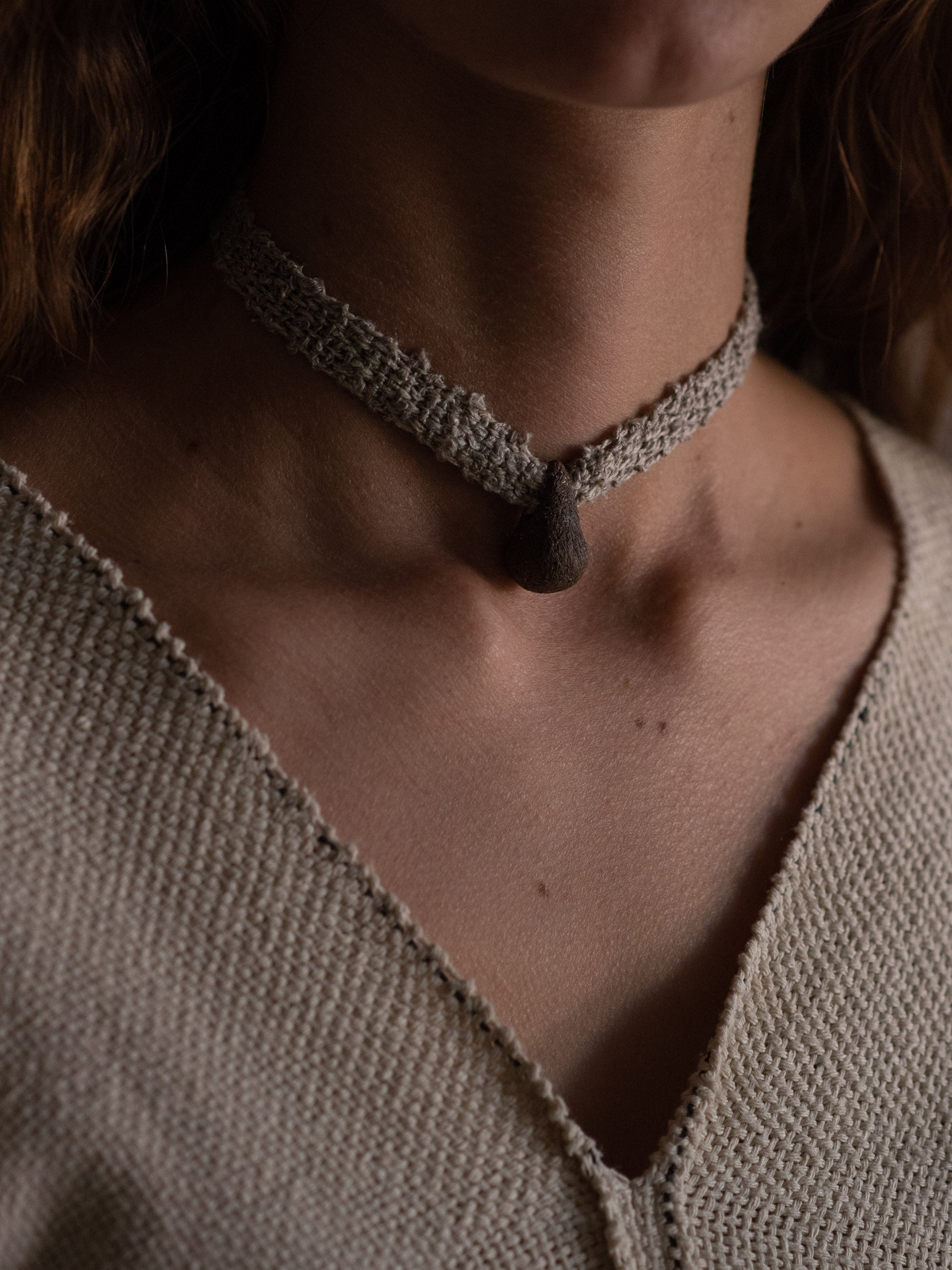 Large Single Drop Necklace - Linen