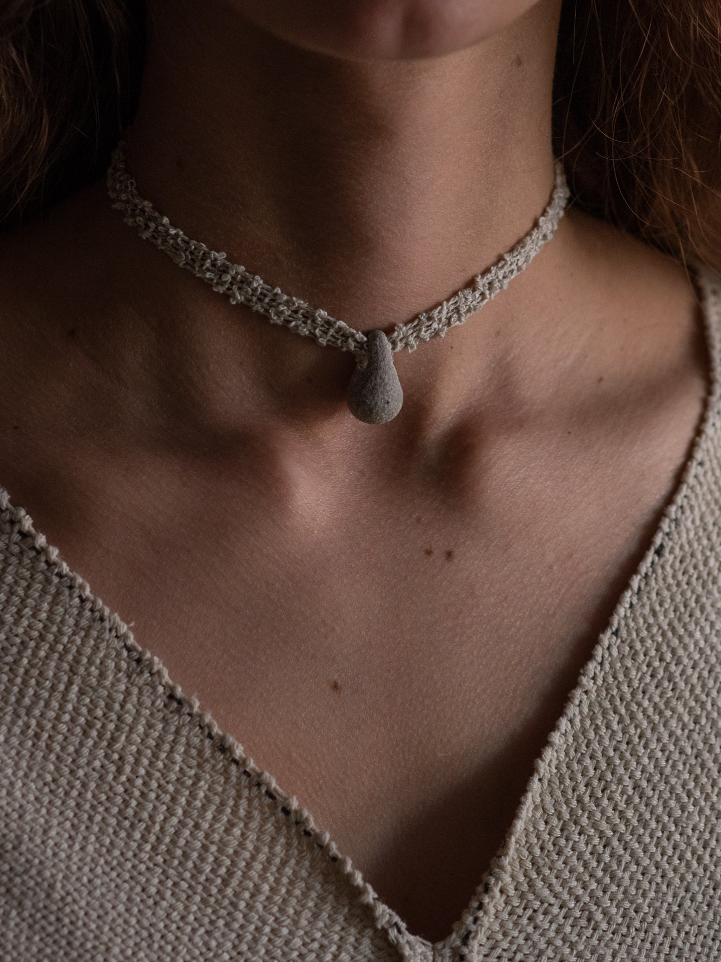 Light Stoneware Single Drop Necklace - Linen