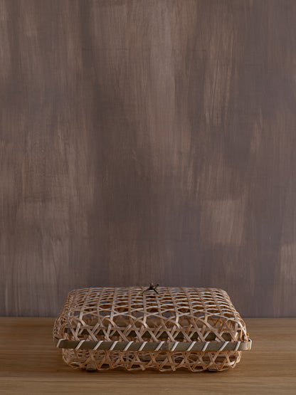 Open Weave Bamboo Basket with Lid