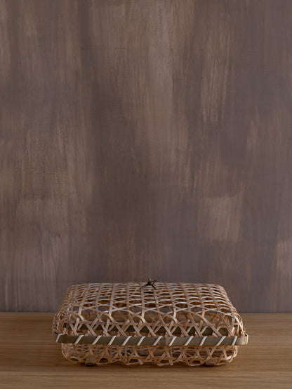 Open Weave Bamboo Basket with Lid