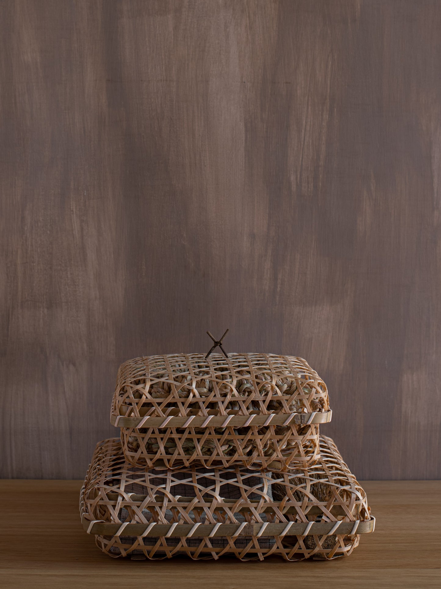 Open Weave Bamboo Basket with Lid