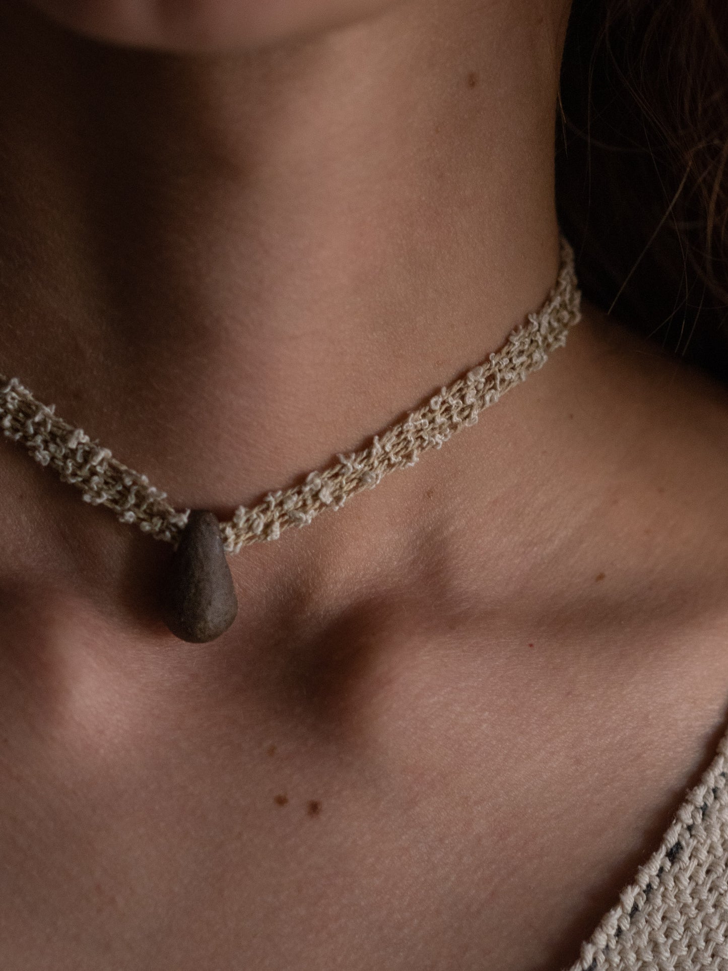 Dark Stoneware Single Drop Necklace - Sage